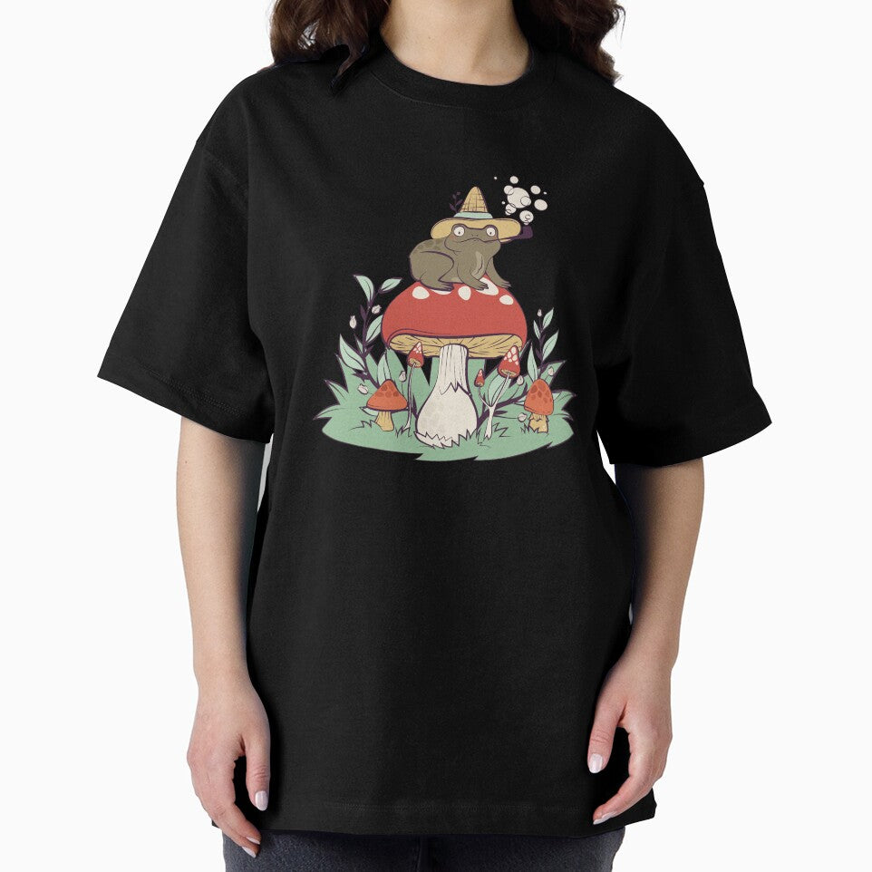 Wizard Frog On Mushroom Cottagecore Whimsical Botanical Fantasy Art by DERA RAY