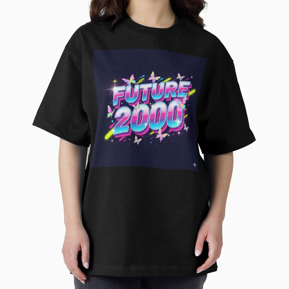 Future 2000 Neon Y2K Aesthetic – Retro Futuristic Butterfly Typography Design by R & K Fashions
