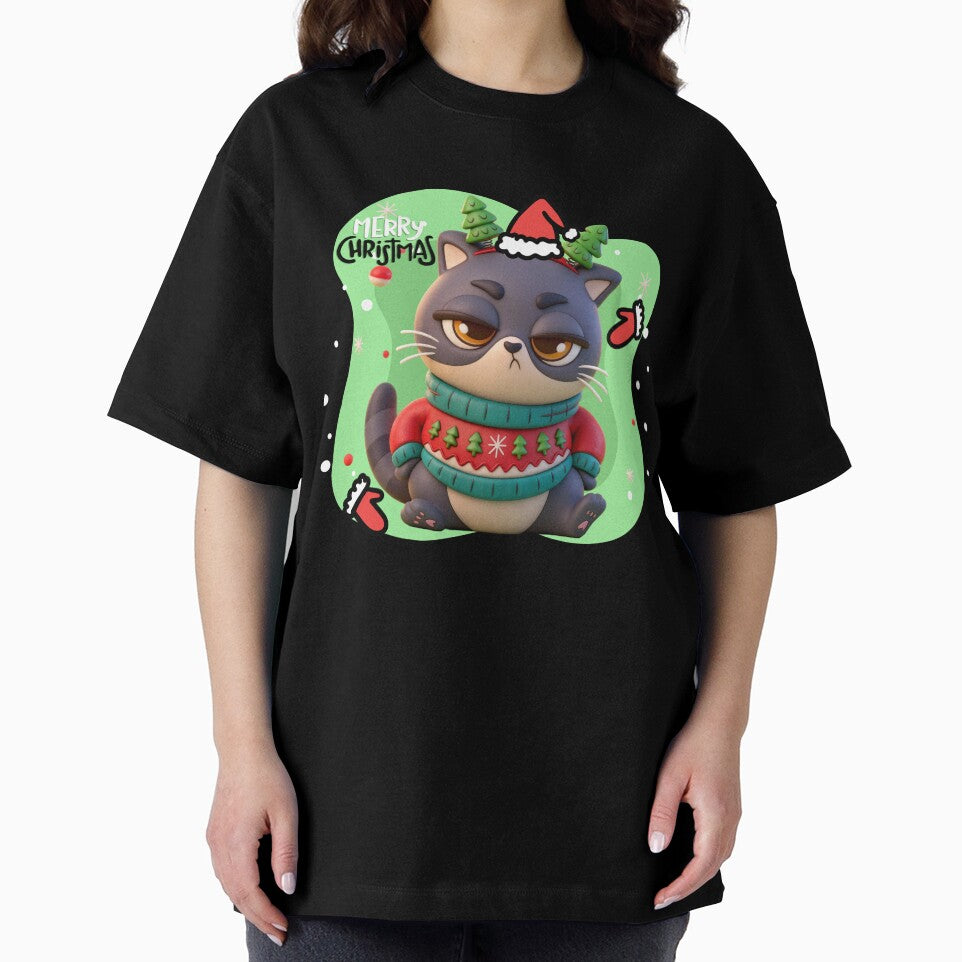 Merry Christmas Cat bad mood Oversized T-Shirt by moodlyx