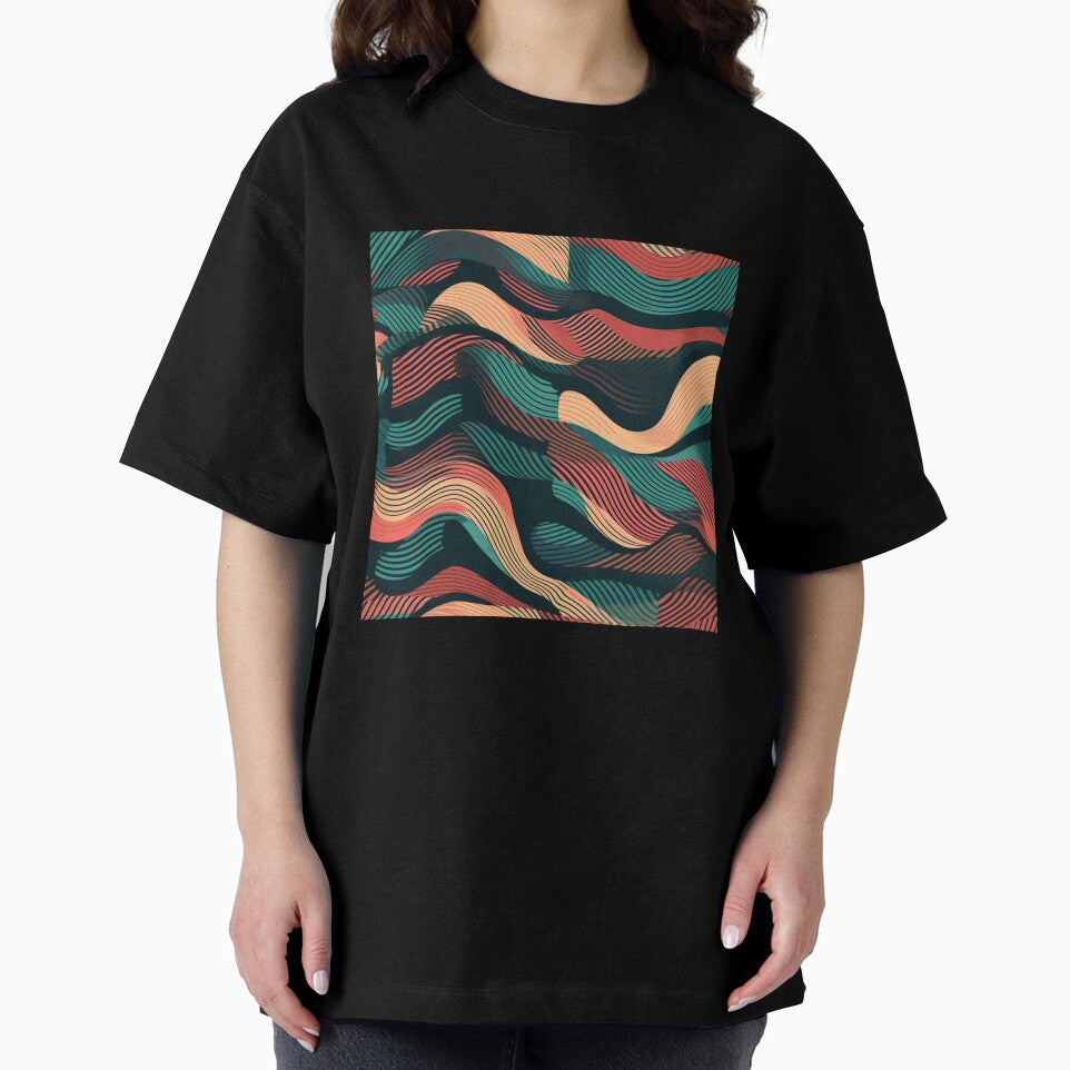 Retro Wavy Line Pattern – Vintage Abstract Flow Design in Teal and Coral by PaintbrushPlace