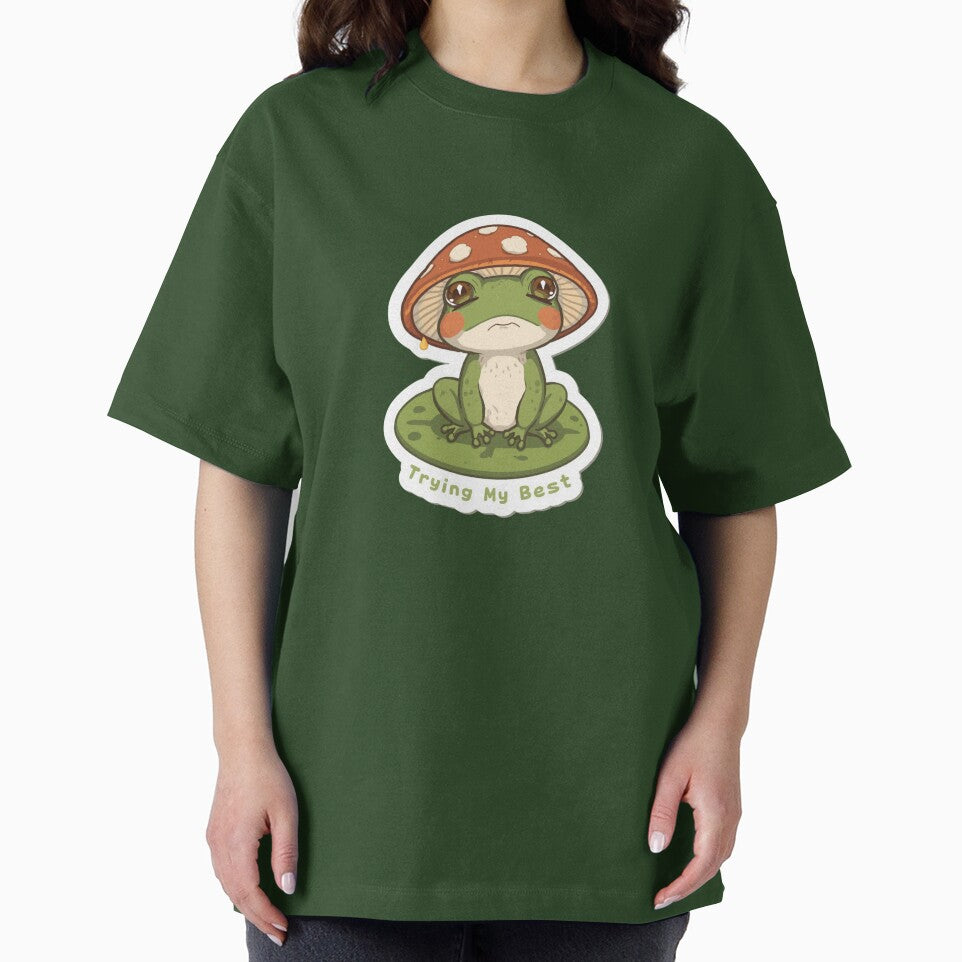 Trying My Best Frog Mushroom Sticker | Cute Cottagecore Frog | Whimsical Kawaii Frog Meme by magiquecreations