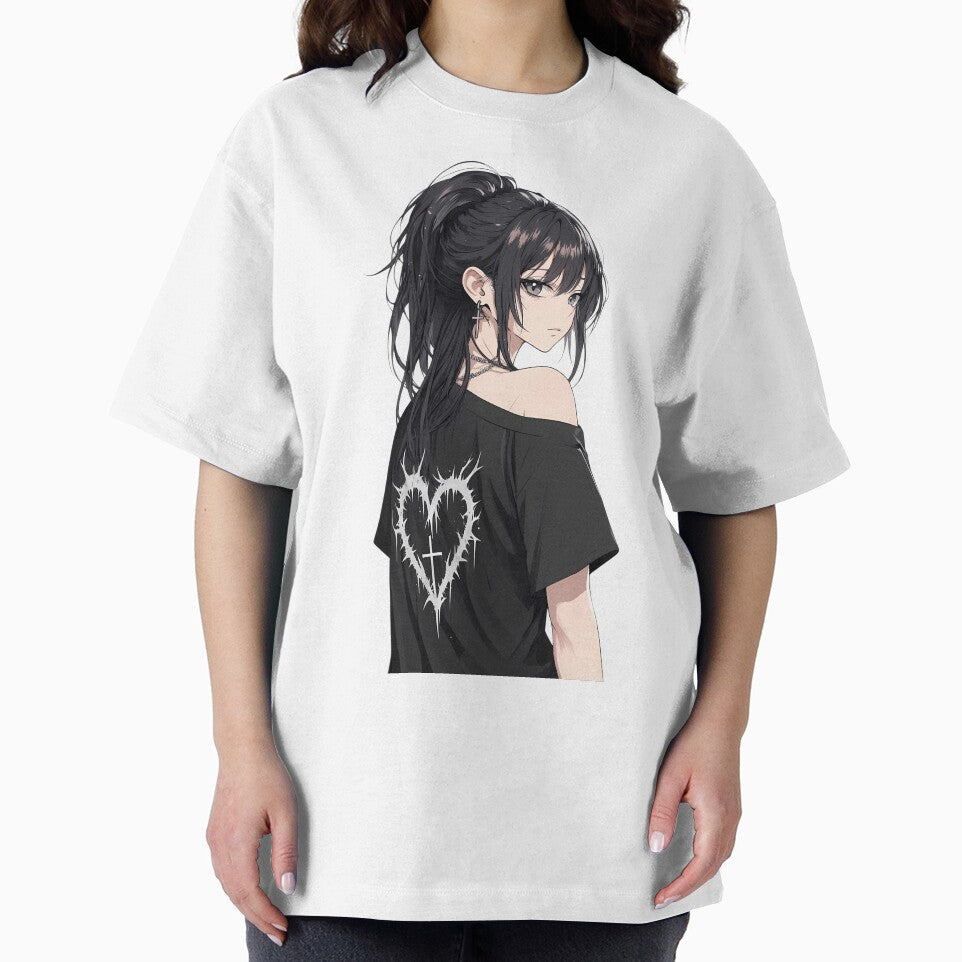 Goth Anime Girl with Barbed Wire Heart Shirt Grunge Aesthetic by jo-e-basta