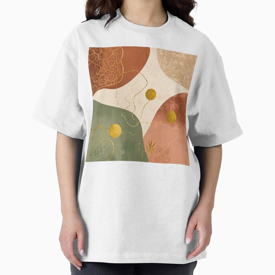Modern Abstract Boho Geometric Wall Art | Earth Tone Minimalist Gold Line Design by lavanya11