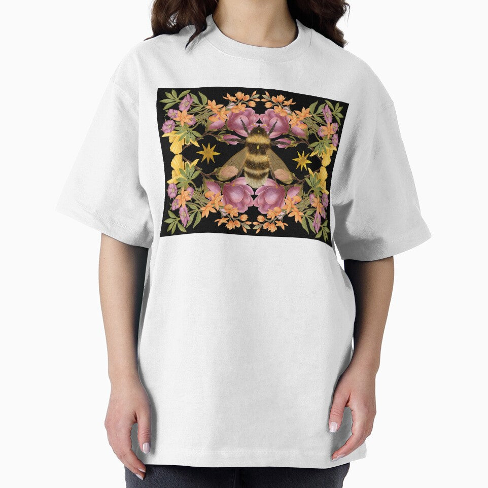 Golden Bumblebee Illustration With Botanical Floral Wreath by Grin Katalina Floral Patterns & Cozy Art