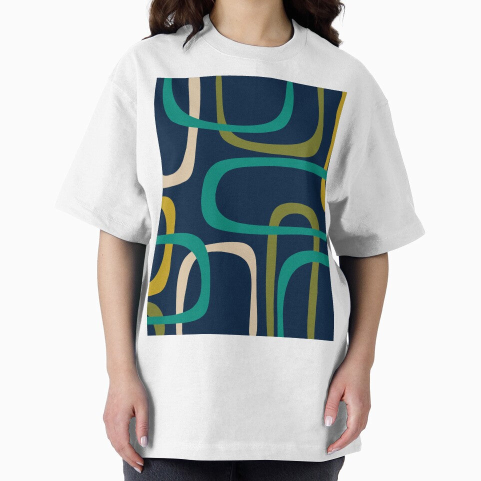 Midcentury Modern Fine Loops Retro Pattern in Mid Mod Navy Blue Turquoise Teal Olive Green Mustard by kierkegaard
