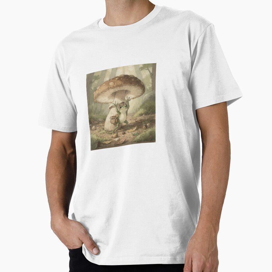Frog Mushroom Forager Under One Giant Cap Cottagecore Art by PictorialWhimsy