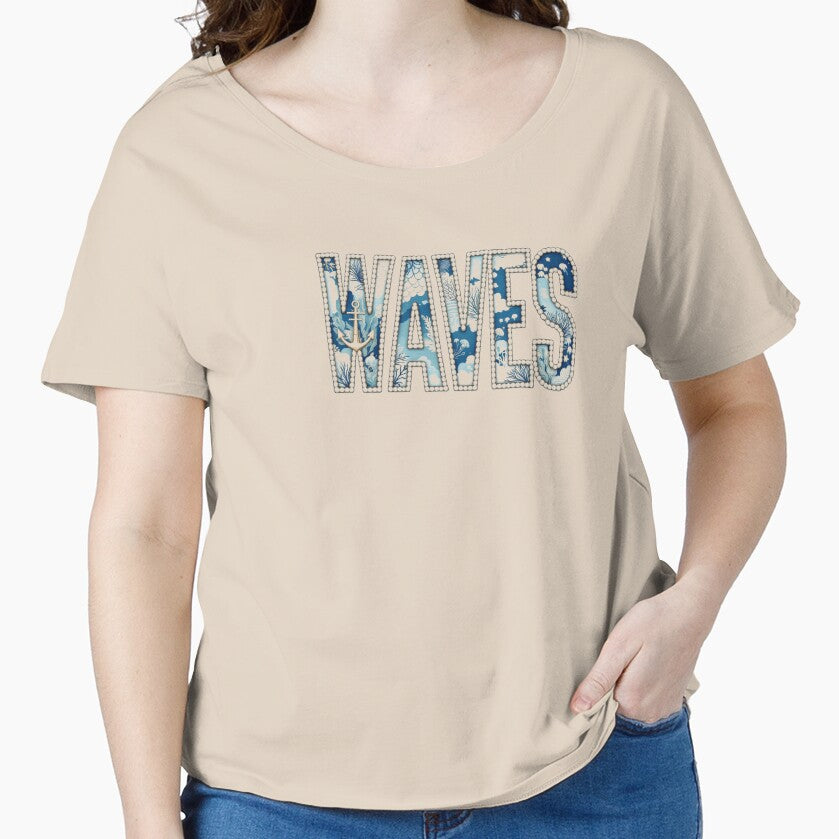 WAVES text graphic T-Shirt,nautical summer tee by treesdesign