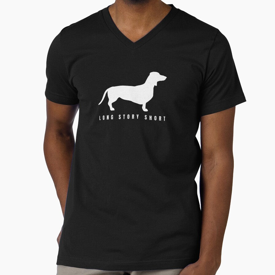 Funny Dachshund Long Story Short Minimalist Dog Art (For Dark Apparel) by TailPrints