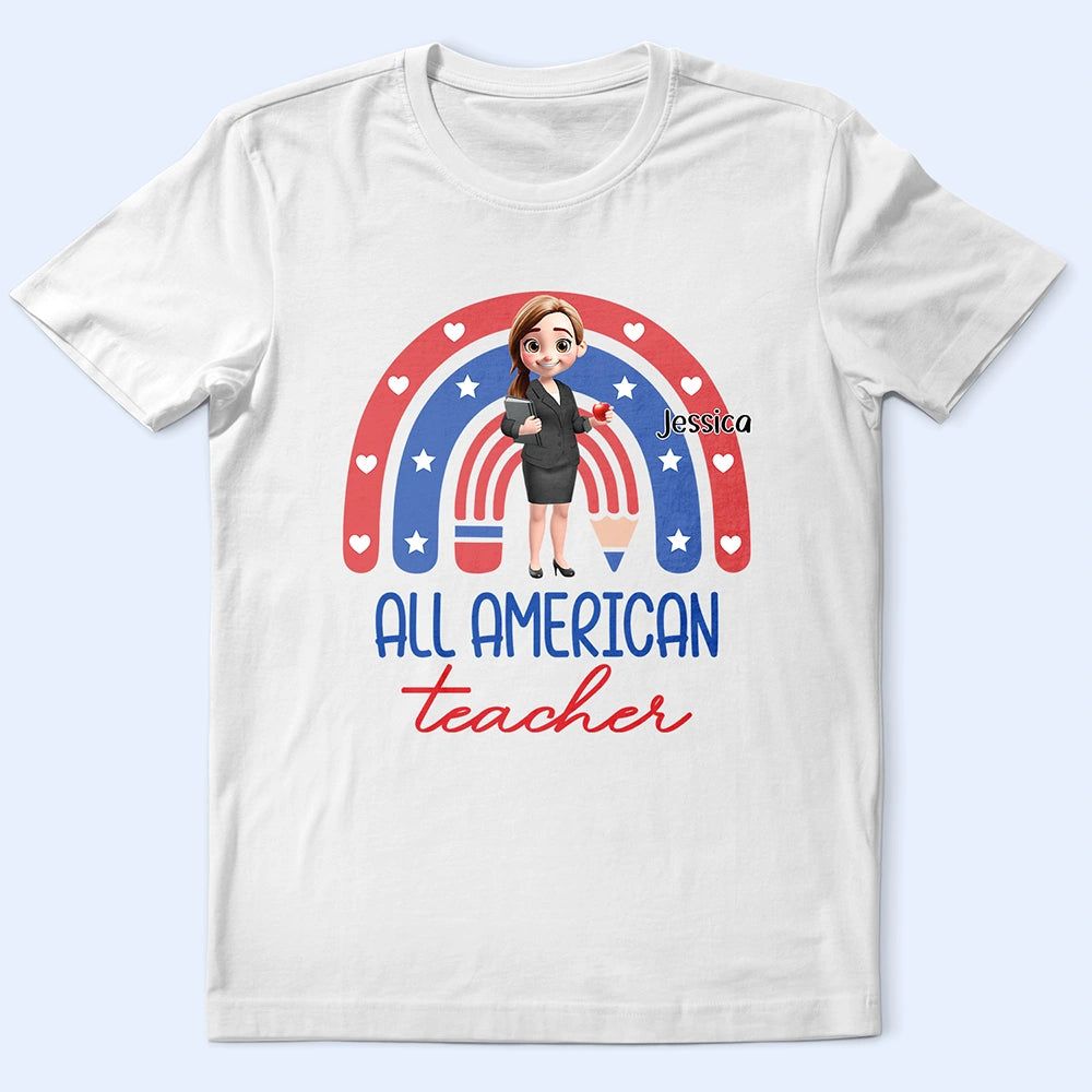 Stars And Stripes All American Teacher - Personalized T Shirt