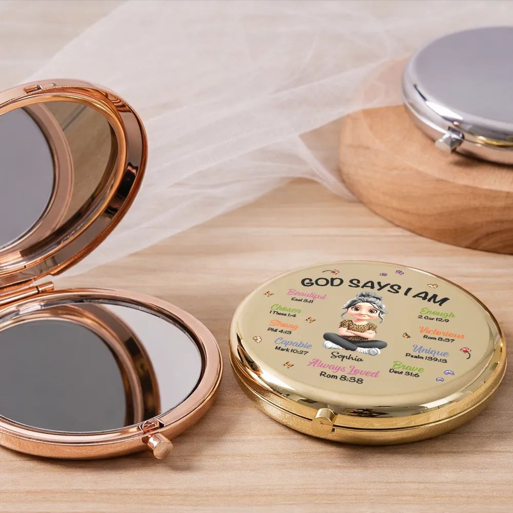 Birth Month Flower God Says I Am - Personalized Compact Mirror