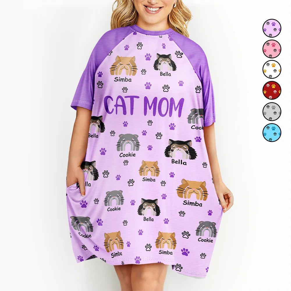 Cat Mom Boho Rainbow Style Cat Face - Personalized Women's Sleep Tee